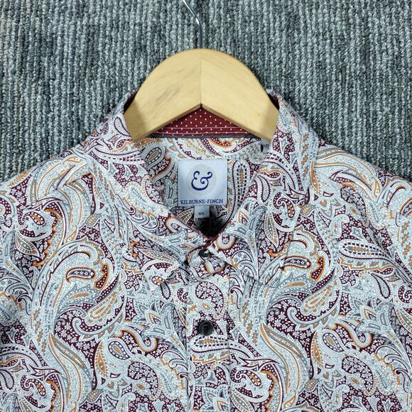 Kilburne & Finch Dress Shirt Mens Size XL White / Red Paisley Cotton Long Sleeve - Picture 2 of 14